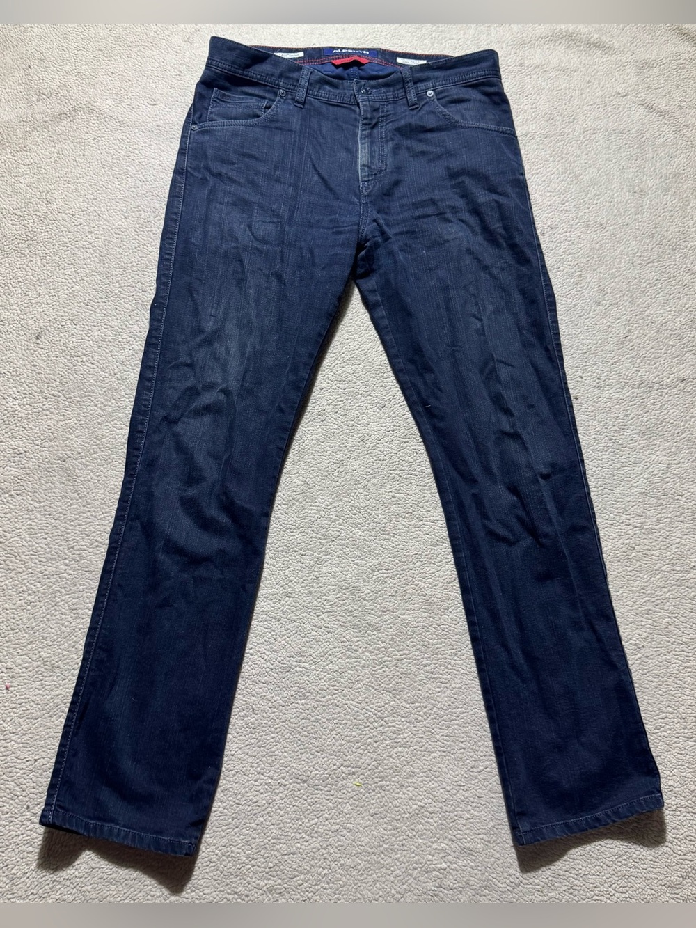 Alberto Jeans Mens 33 T400 Blue Denim Dark Wash Modern Fit Mid Rise Meas 33x31.5